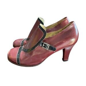 Vtg Y2K Academia Steampunk Giraudon Mary Janes 39 Burgundy Leather Portugal